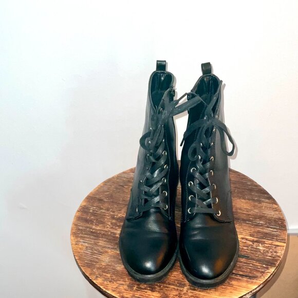 Black Lace Up Combat /Biker Boots size 8 - Picture 5 of 10